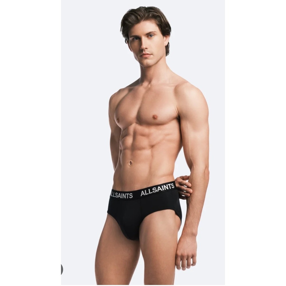 AllSaints Mens Black Organic Cotton Logo Waistband Briefs Large ASM523519TA NEW
